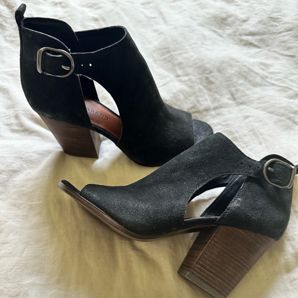 Lucky Brand Black Wedge Booties with Cut-Out Design